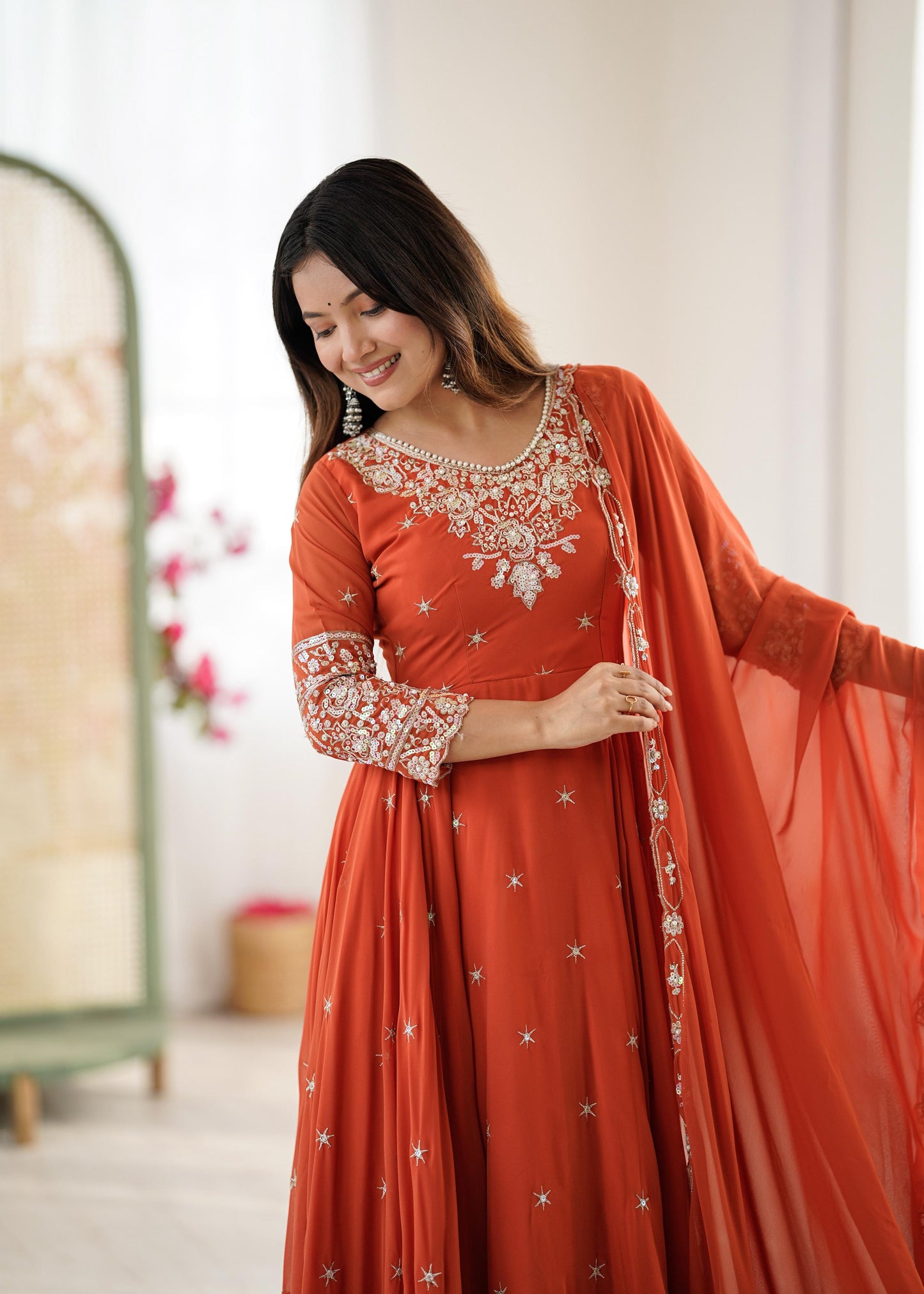 Elegant Embroidered Rambo Sequence Designer Anarkali