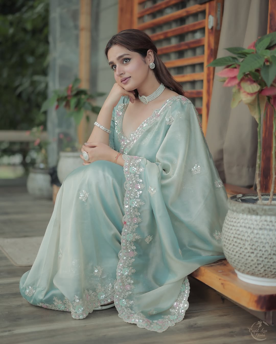 Pastal Sea Green Soft Satin Silk Premium Saree