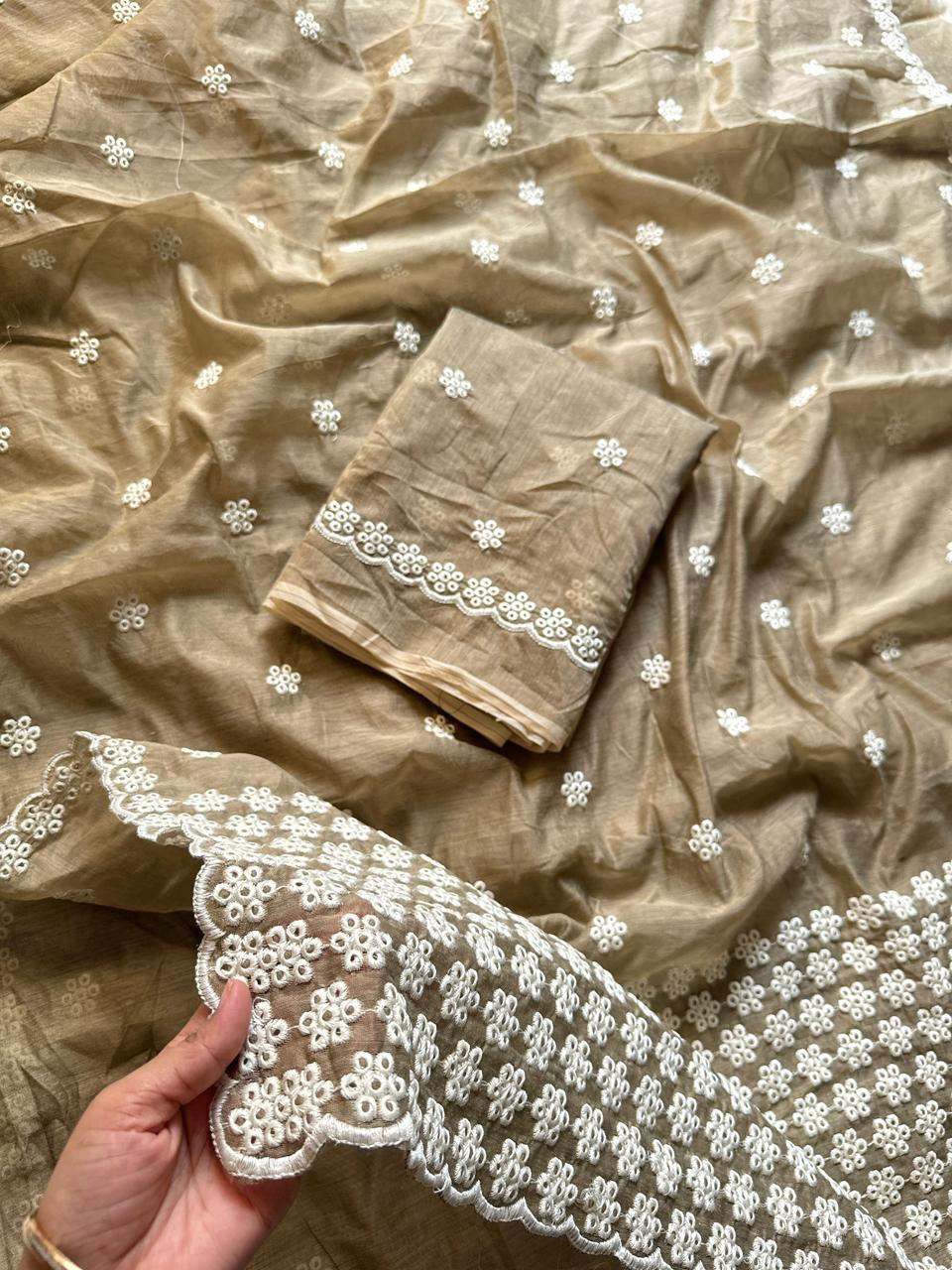 Antique Mouse Chanderi Cotton Saree
