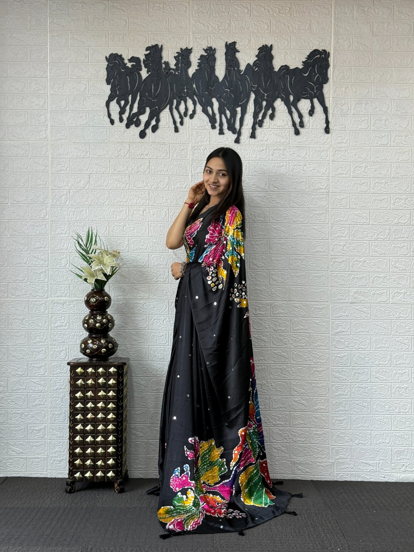 Stylish Bling Party Wear Mirror Work Saree