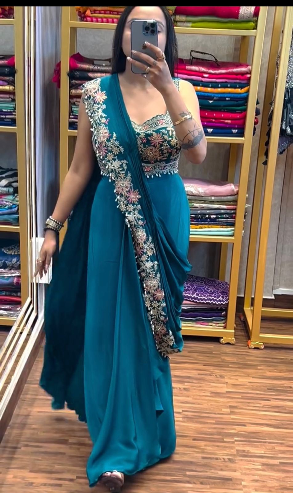 Supreme Jacket Saree Outfit - Ready To Wear