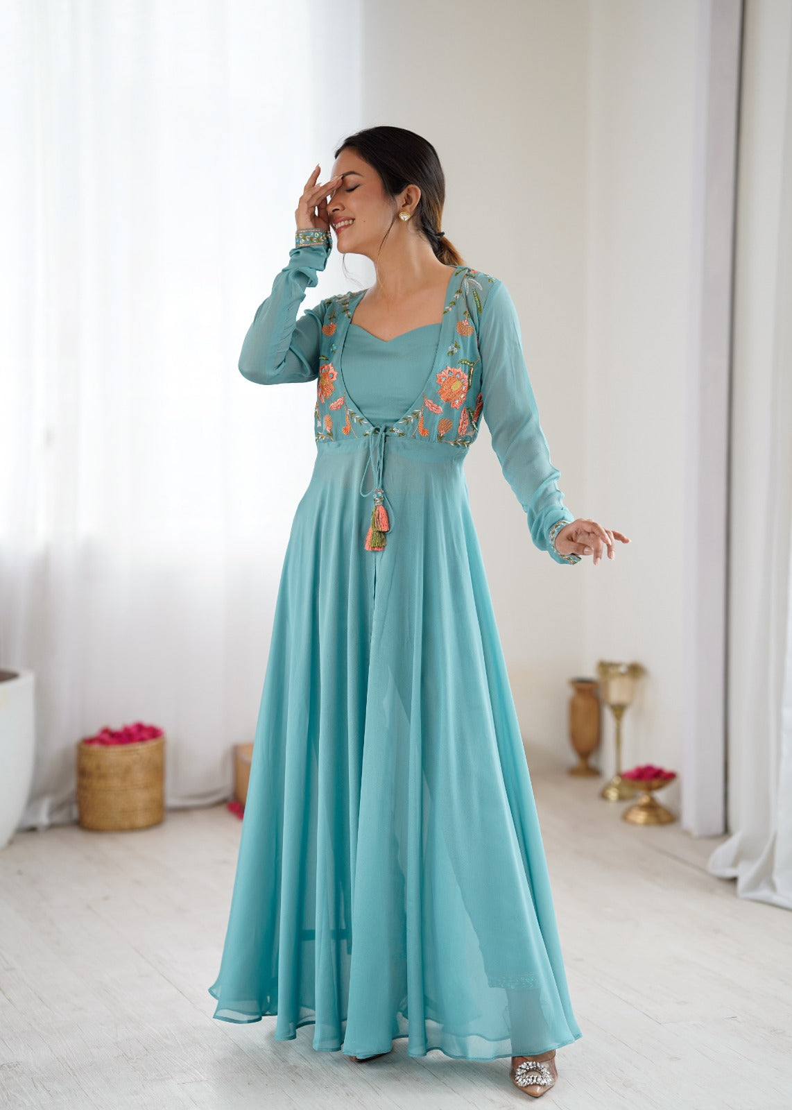 Elegant Powder Blue Gown Set
