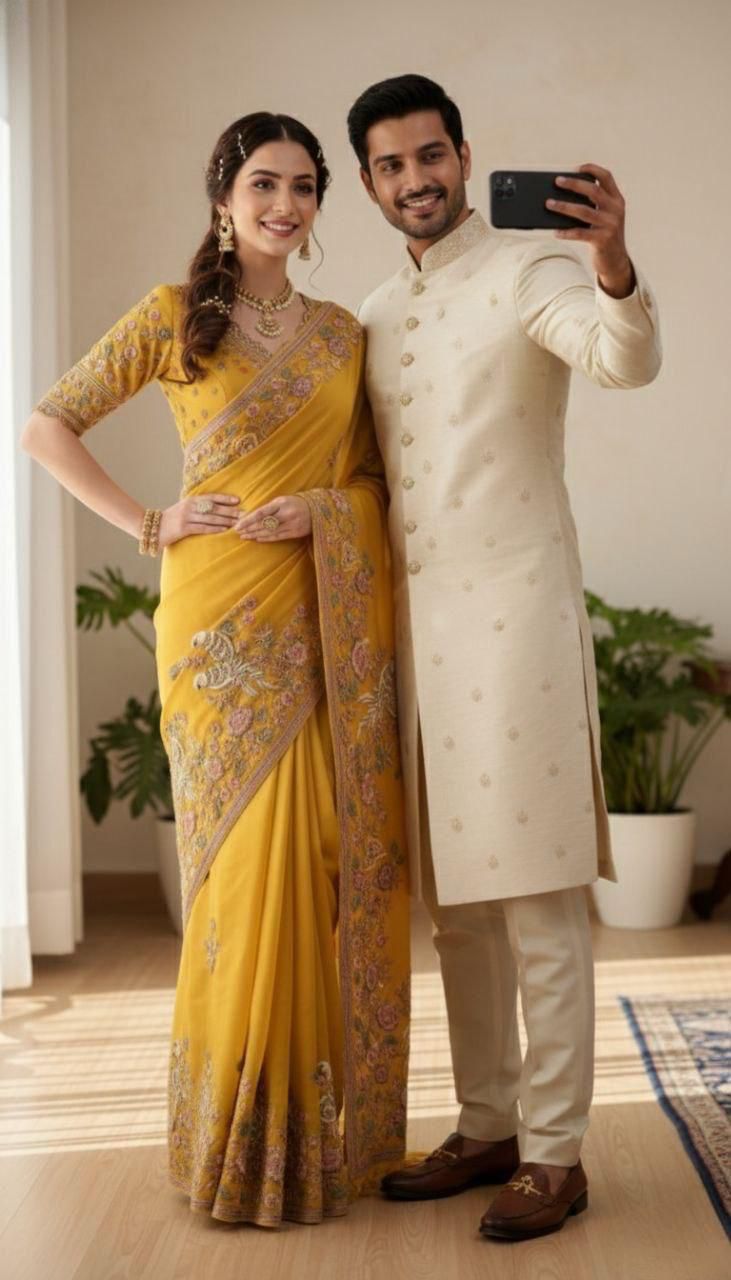 Haldi Special Moss chiffon Saree