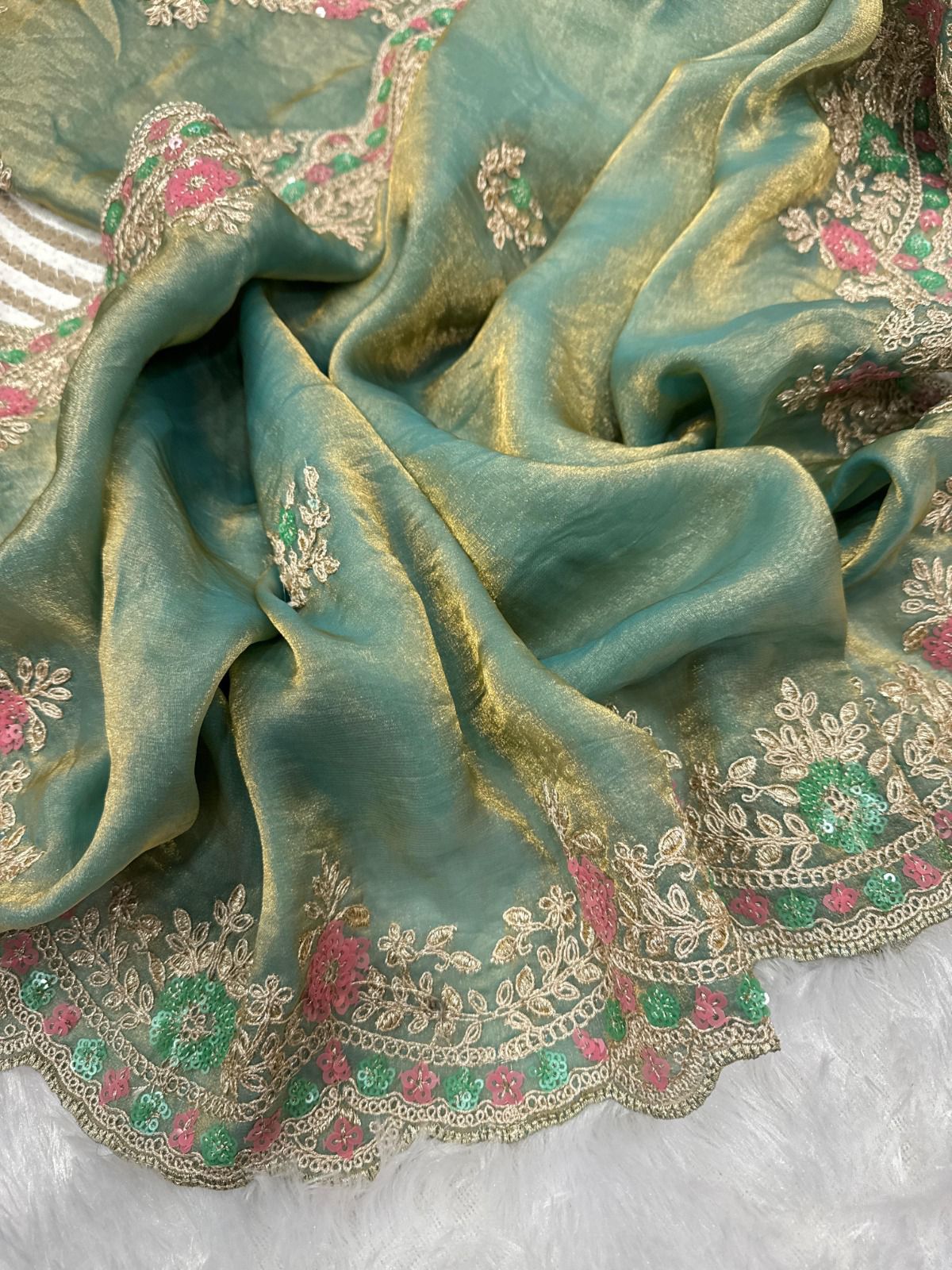 Pastal Sea Green Soft Satin Silk Premium Saree