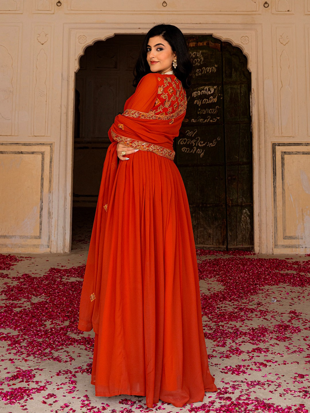 Red Hot Gown Dupatta Set - Ready To Wear