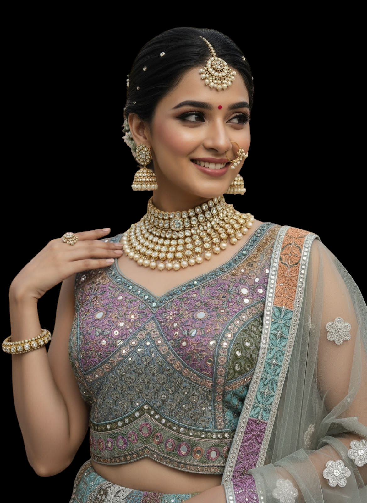 Handworked Designer Made Full Flaired Chain Embroidery with Real Mirror work Designer Lehenga Choli