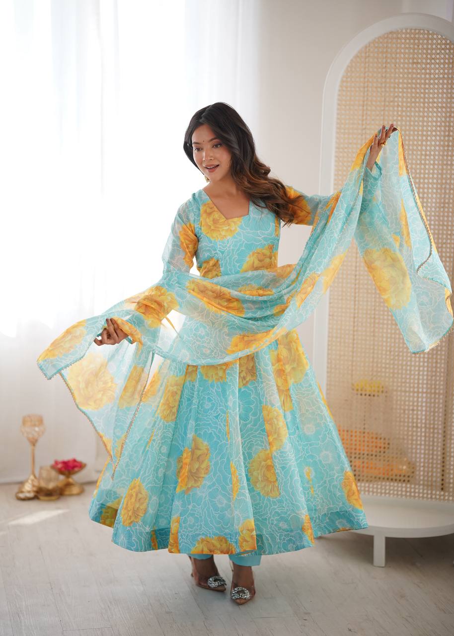Colorful Organza Soft Flaired Ready to Wear Suit