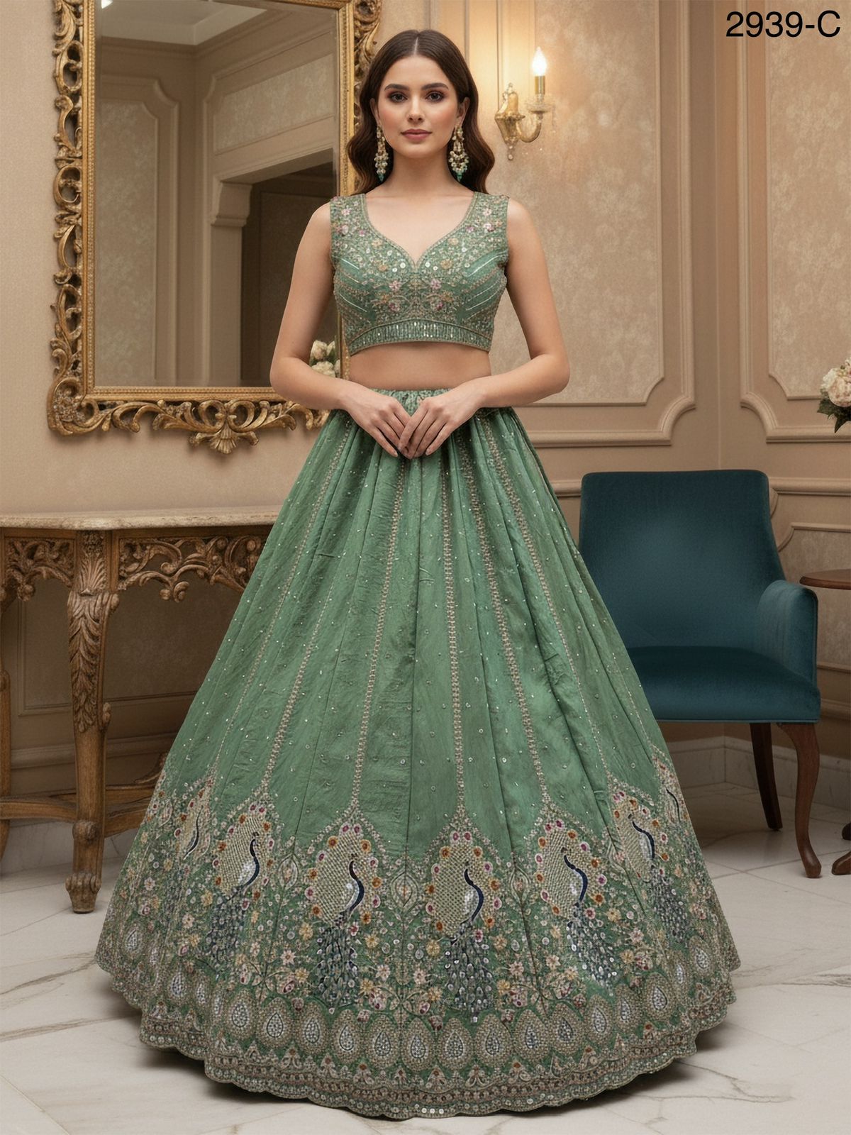 Peacock Embroidered Sober work Wedding Lehenga choli