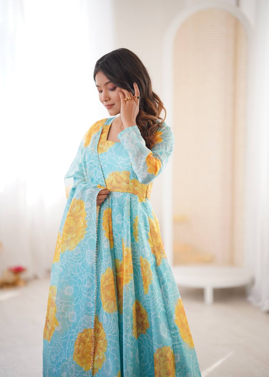 Colorful Organza Soft Flaired Ready to Wear Suit