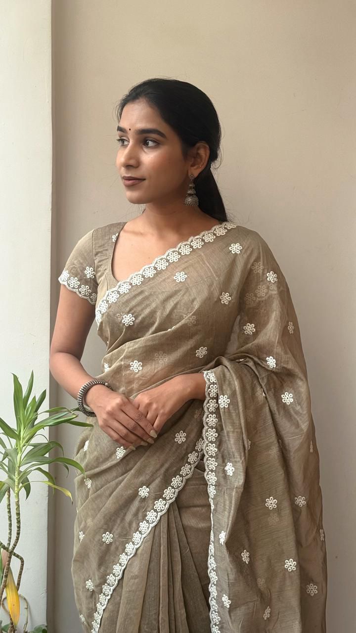 Antique Mouse Chanderi Cotton Saree