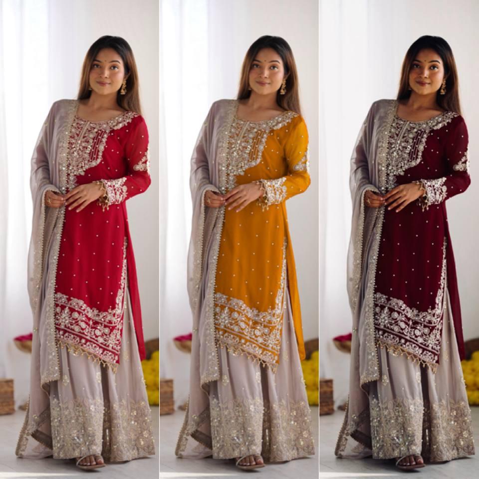 Designer Maroon Pure Georgette Premium Suit (Upto 5XL)