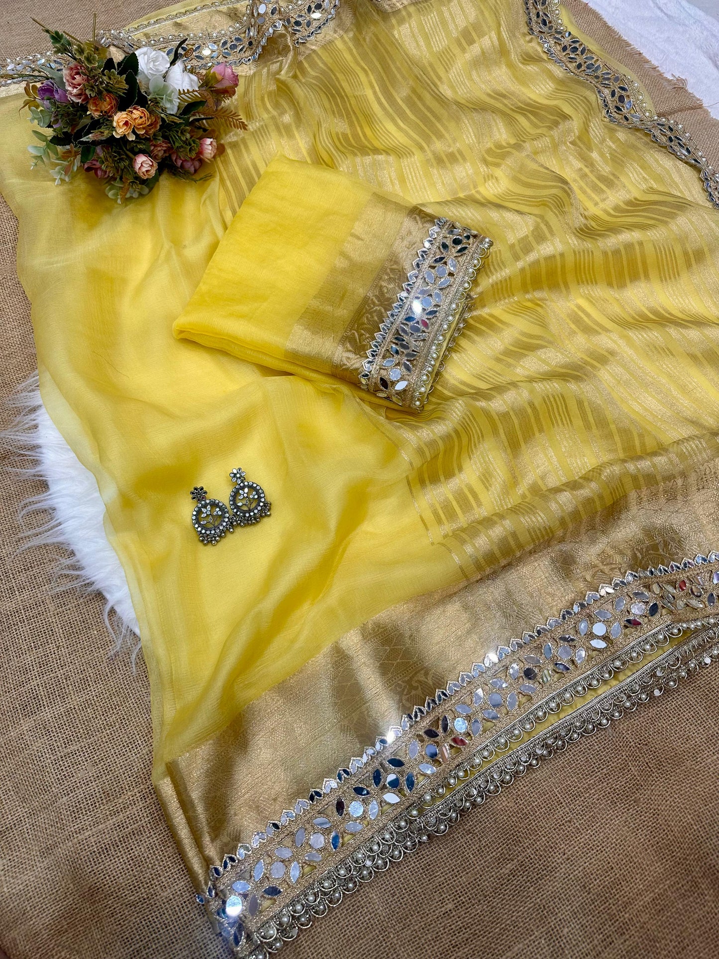 Organza Premium Mirror Work Saree