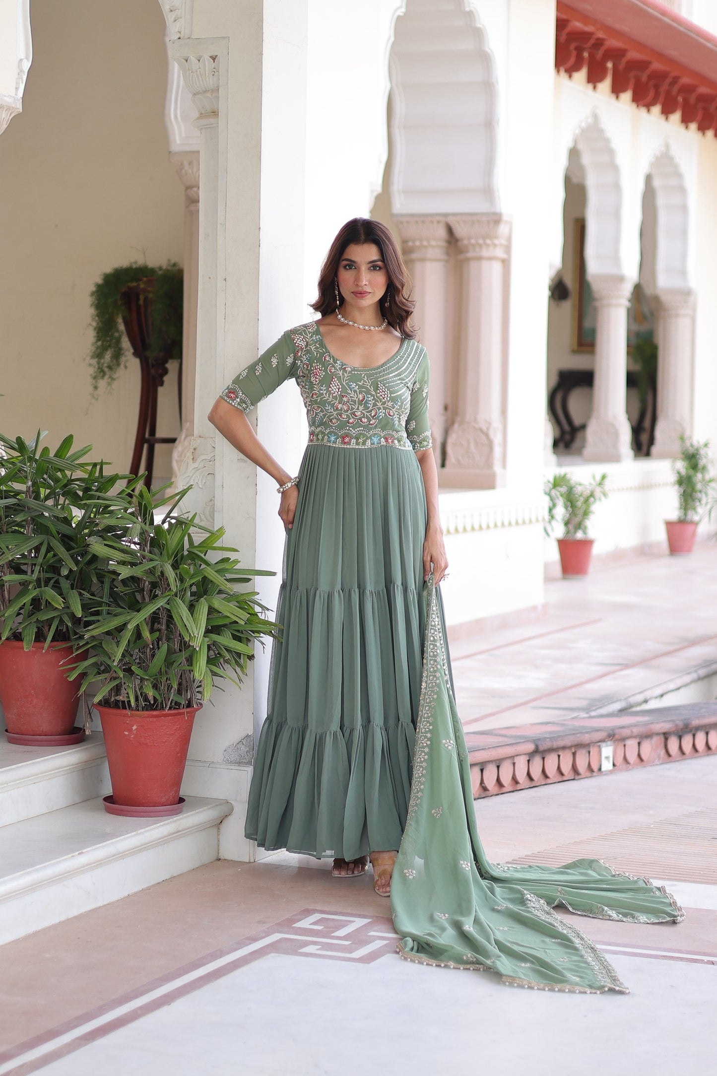 Premium Multi Thread Bead Work Gowns