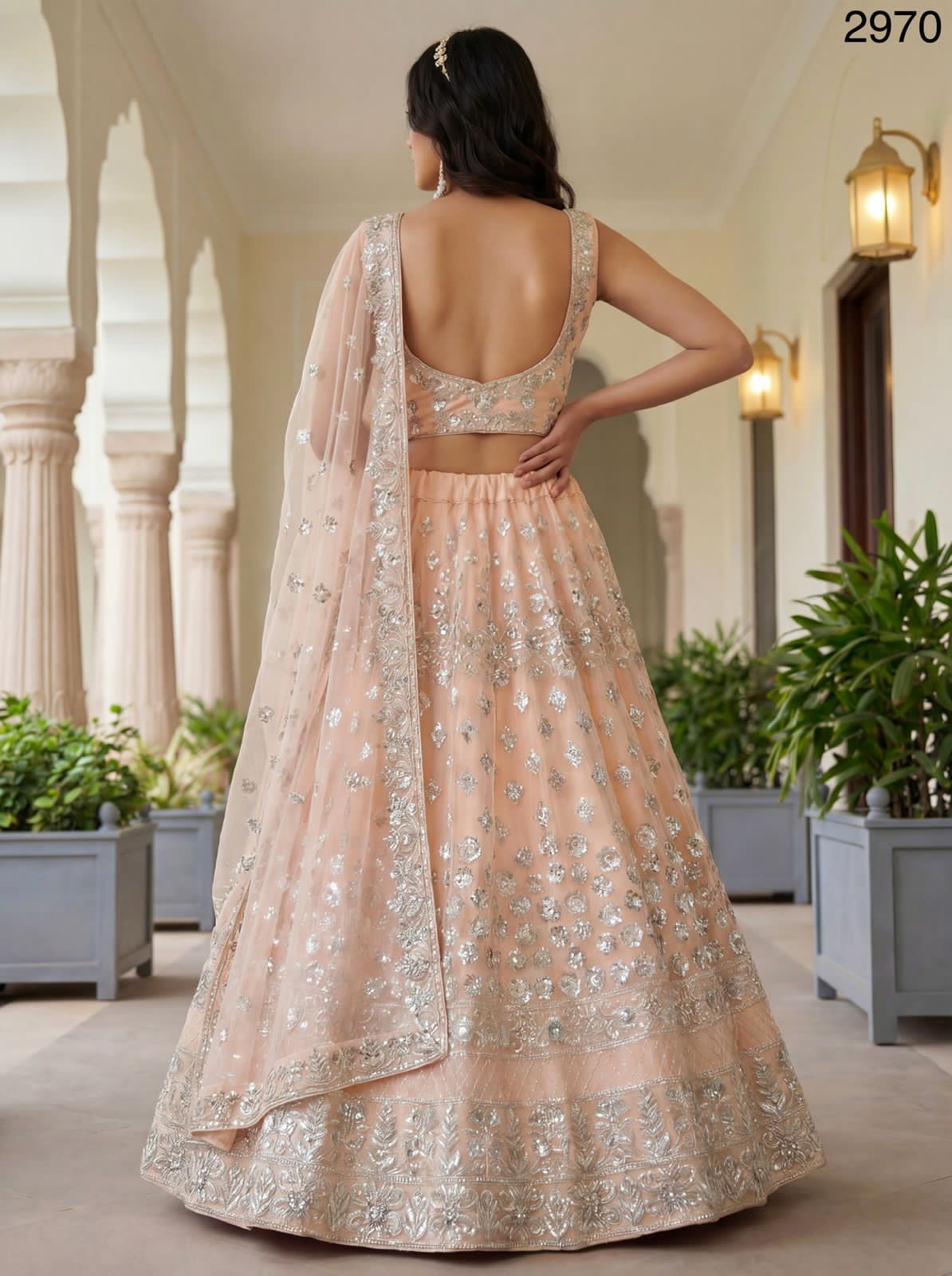 Peach Premium Sequins Work Lehenga