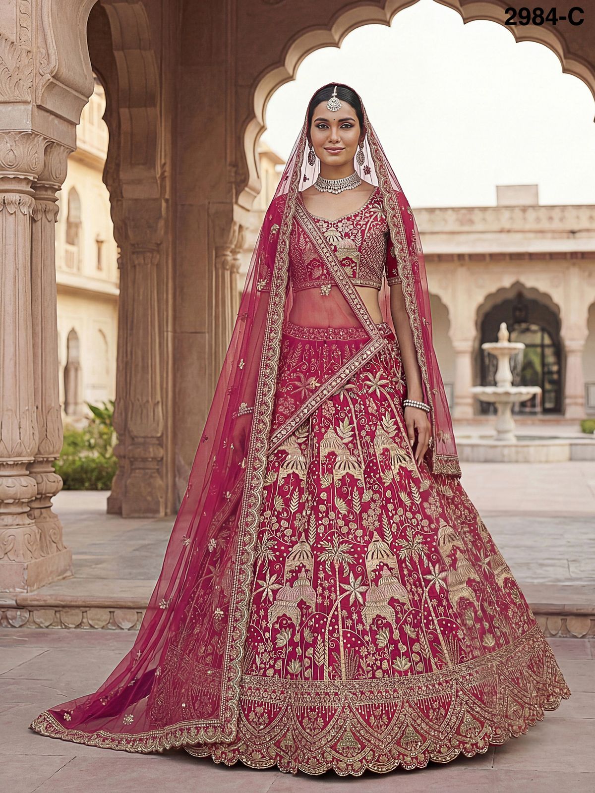 Ultra Premium Coconut Tree & flower Perfect Silk Bridal Lehenga