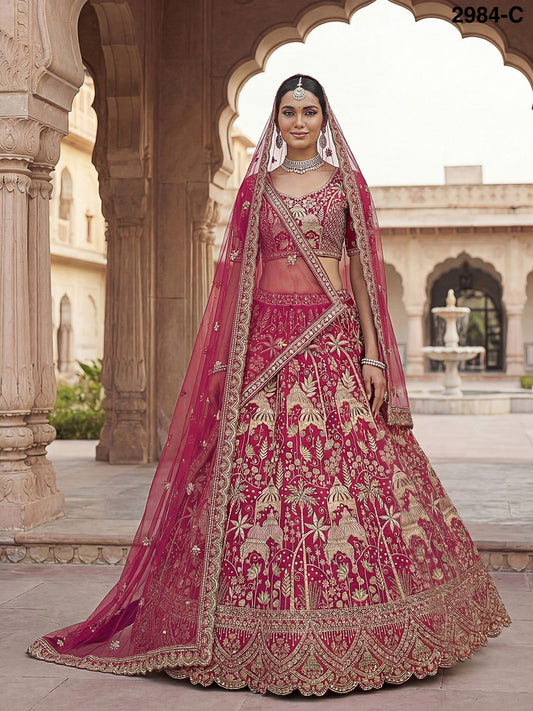 Ultra Premium Coconut Tree & flower Perfect Silk Bridal Lehenga