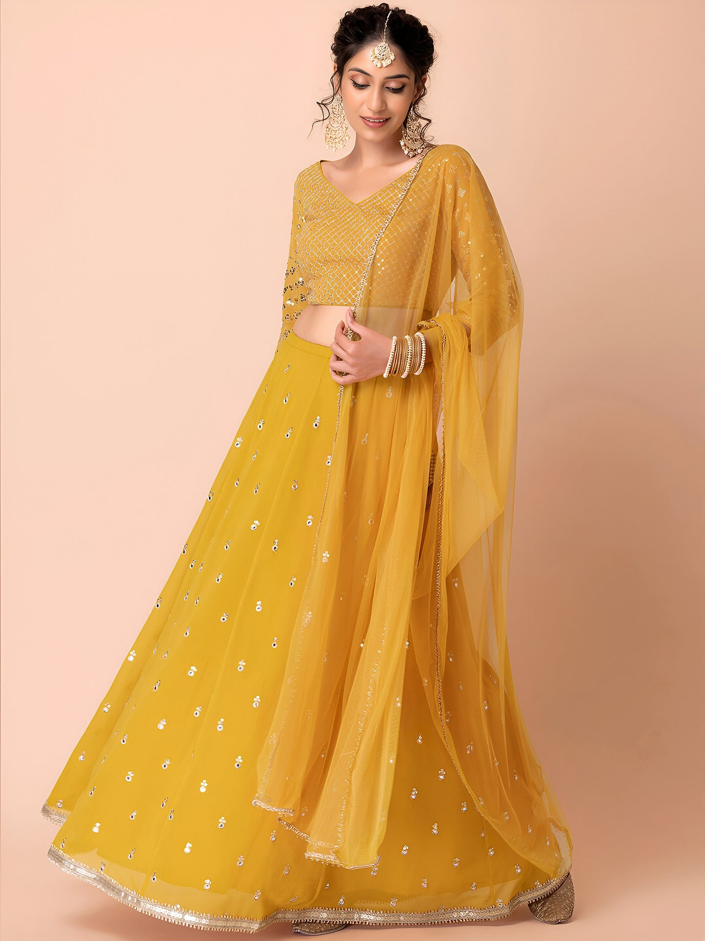 Golden Mustard Sequin Glow Lehenga