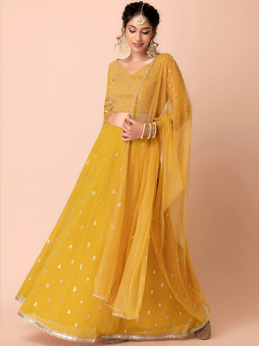 Golden Mustard Sequin Glow Lehenga