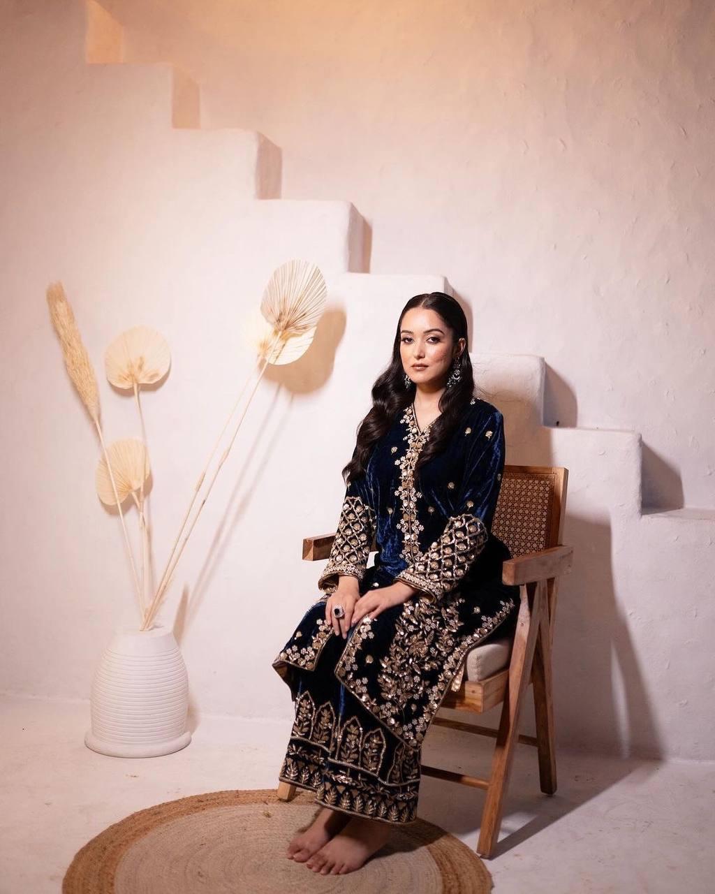 VELVET BEAUTIFUL EMBROIDERED PLAZO SET