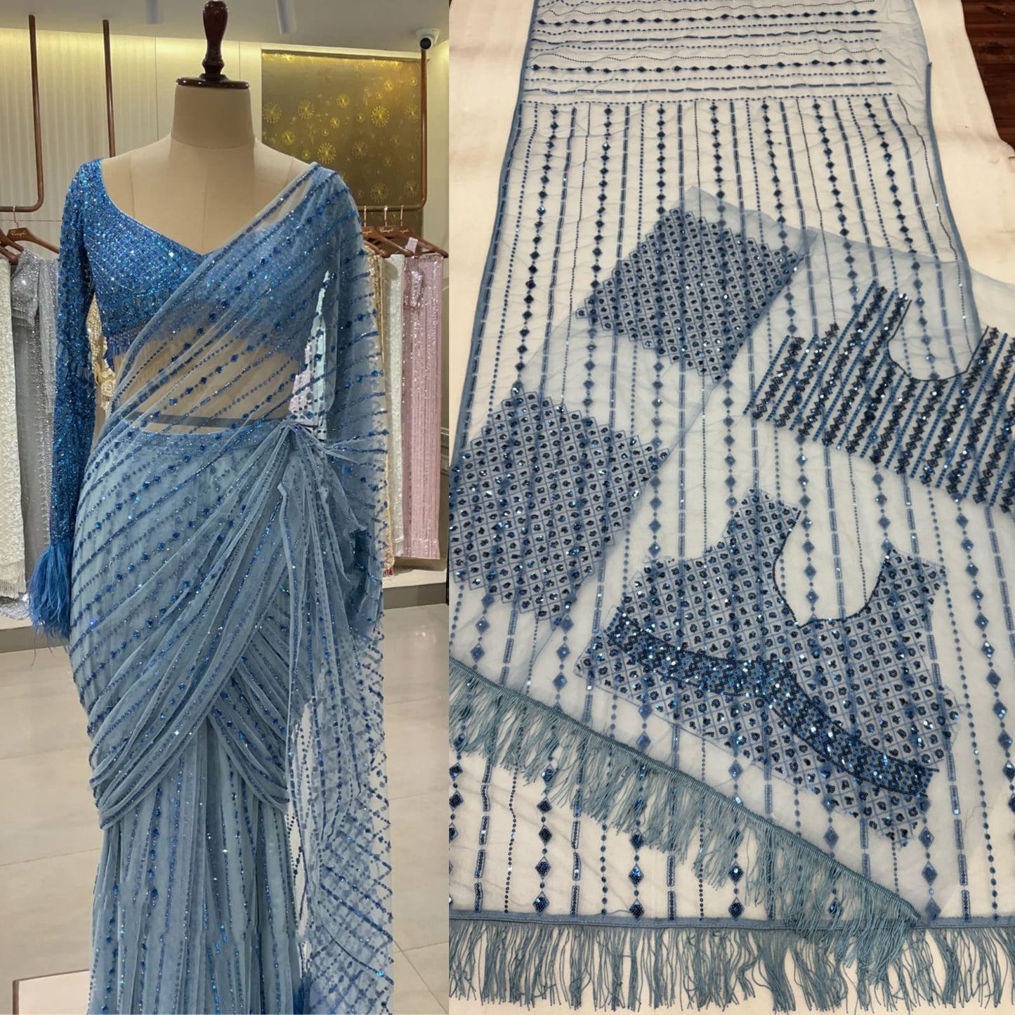 Blue Vibes Bollywood Sequins Bling Saree