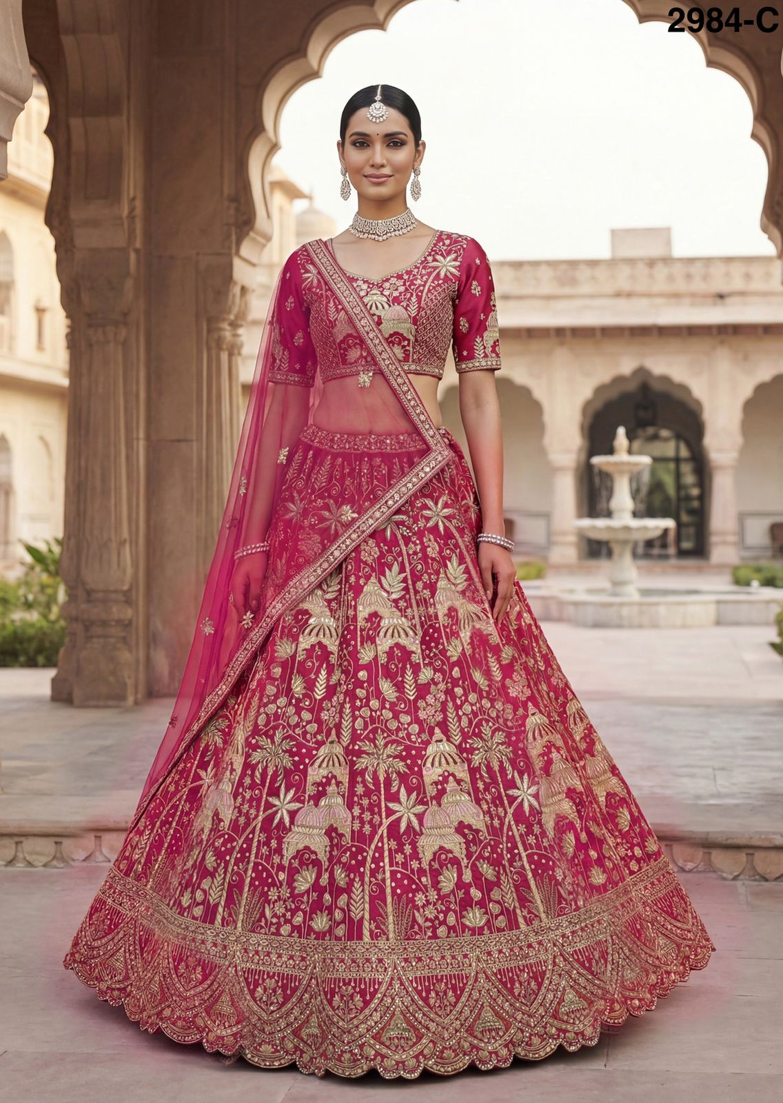 Ultra Premium Coconut Tree & flower Perfect Silk Bridal Lehenga
