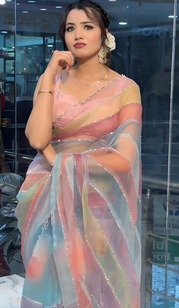Rainbow Premium Organza Saree