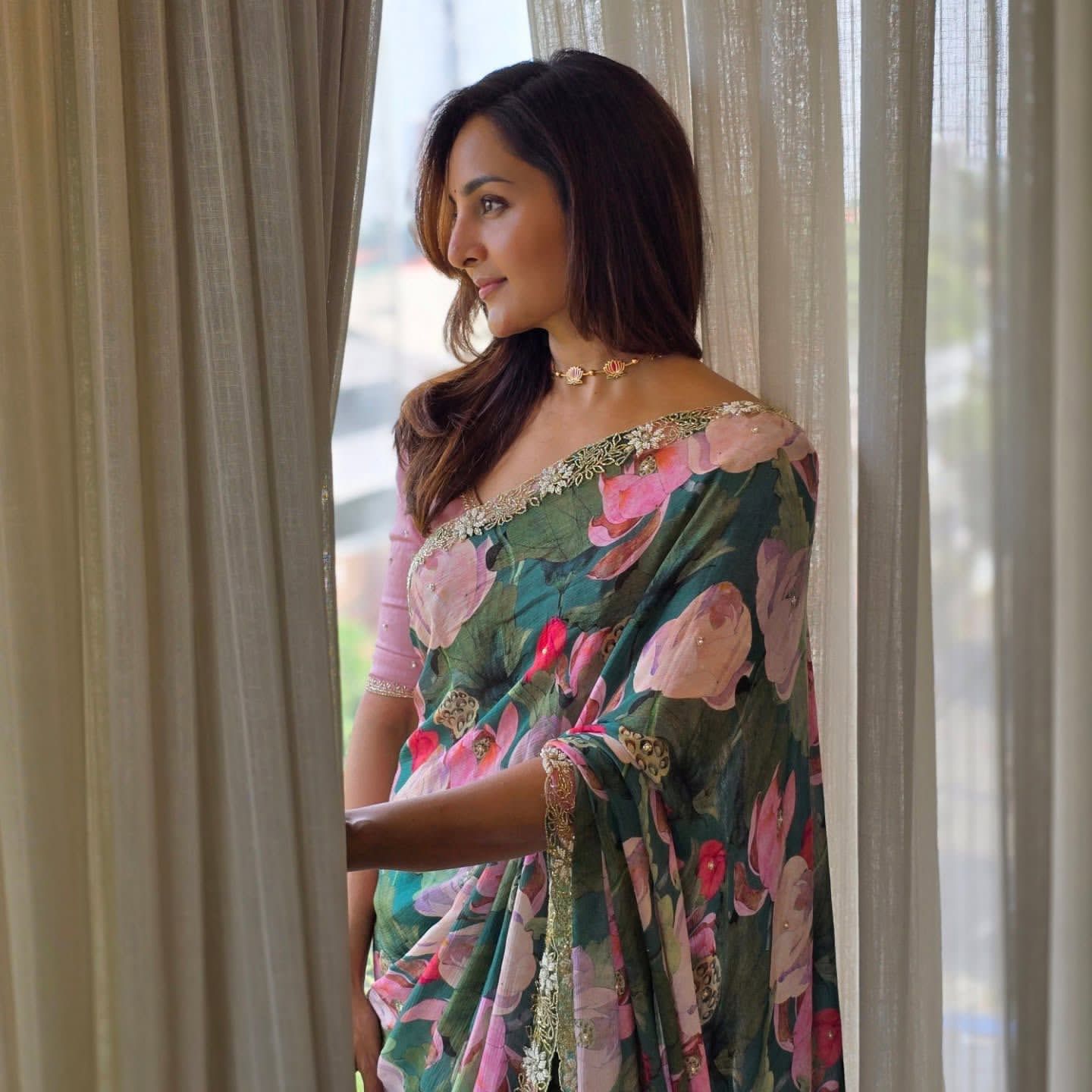 Timeless Premium Green Floral Creative Saree