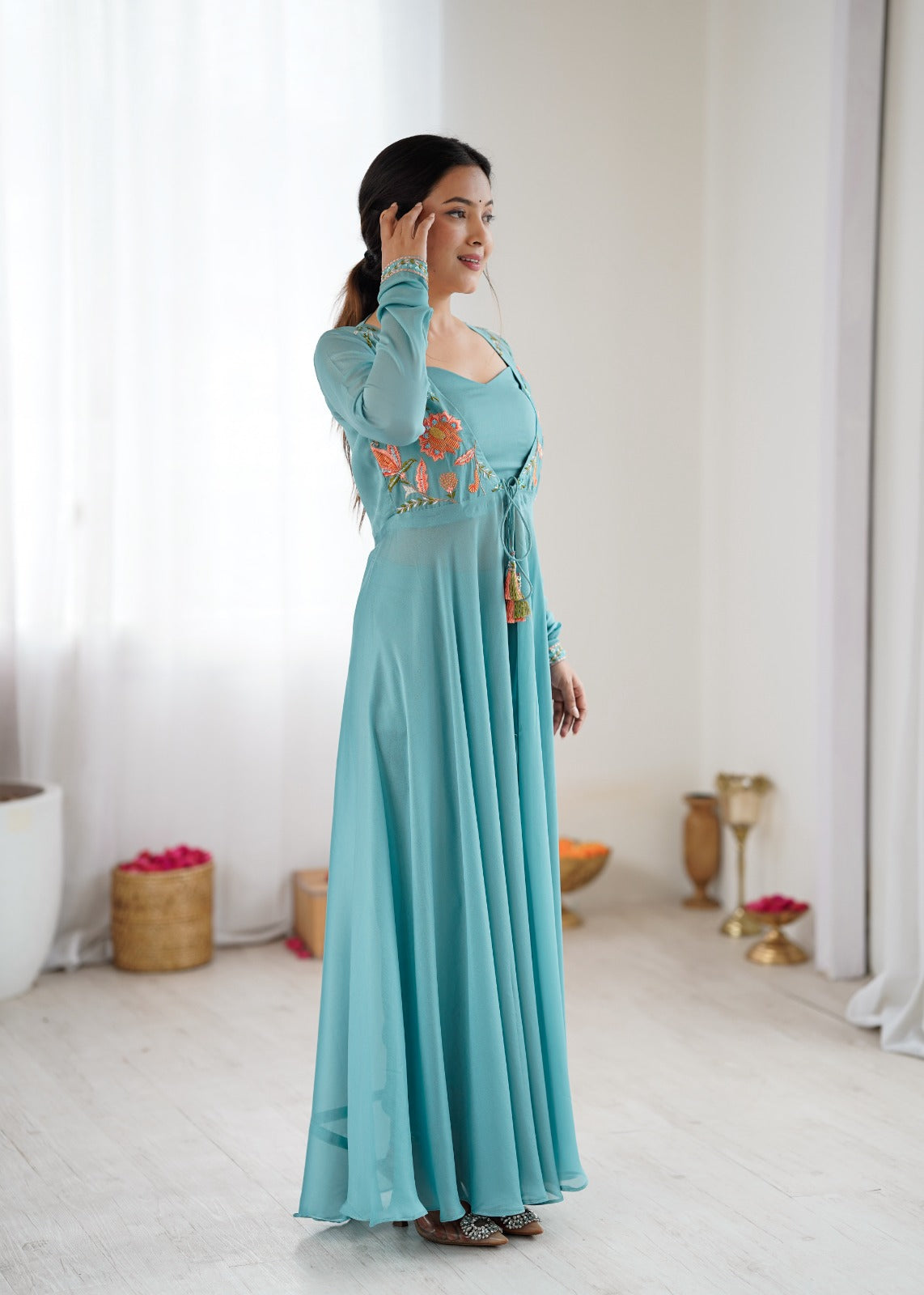Elegant Powder Blue Gown Set