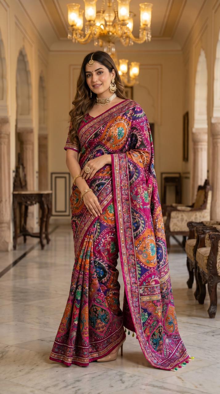 AJARAKH PREMIUM ROMAN SILK SAREE