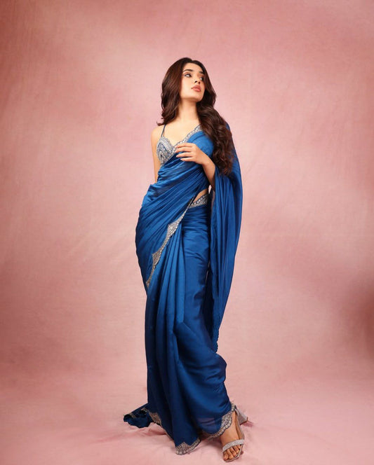 Rocking Electic Blue  Stylish Saree