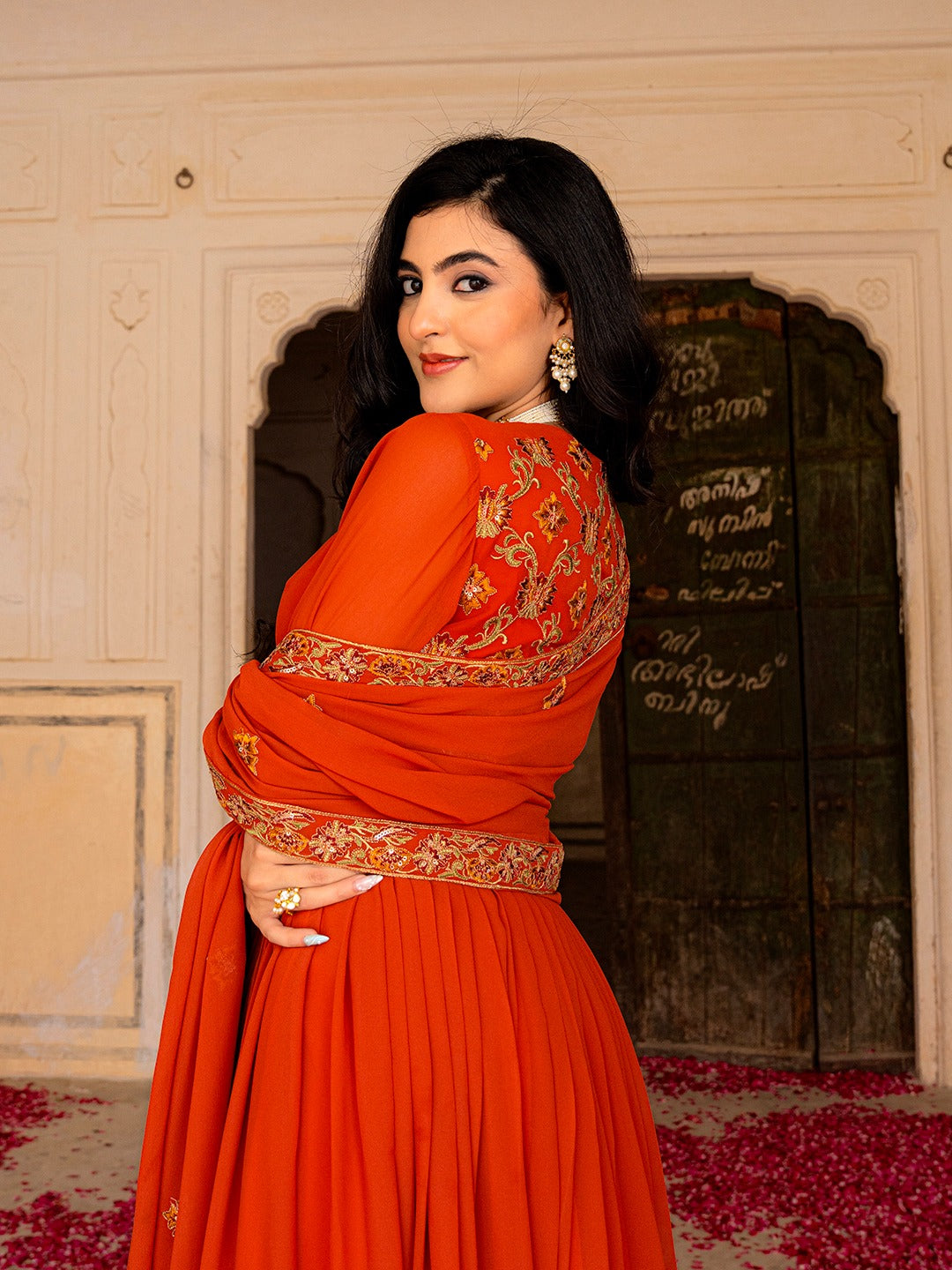 Red Hot Gown Dupatta Set - Ready To Wear