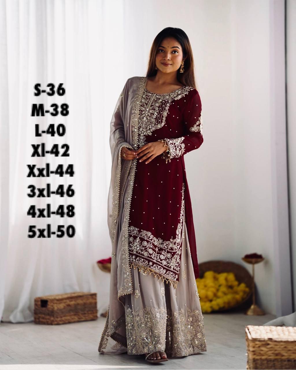 Designer Maroon Pure Georgette Premium Suit (Upto 5XL)