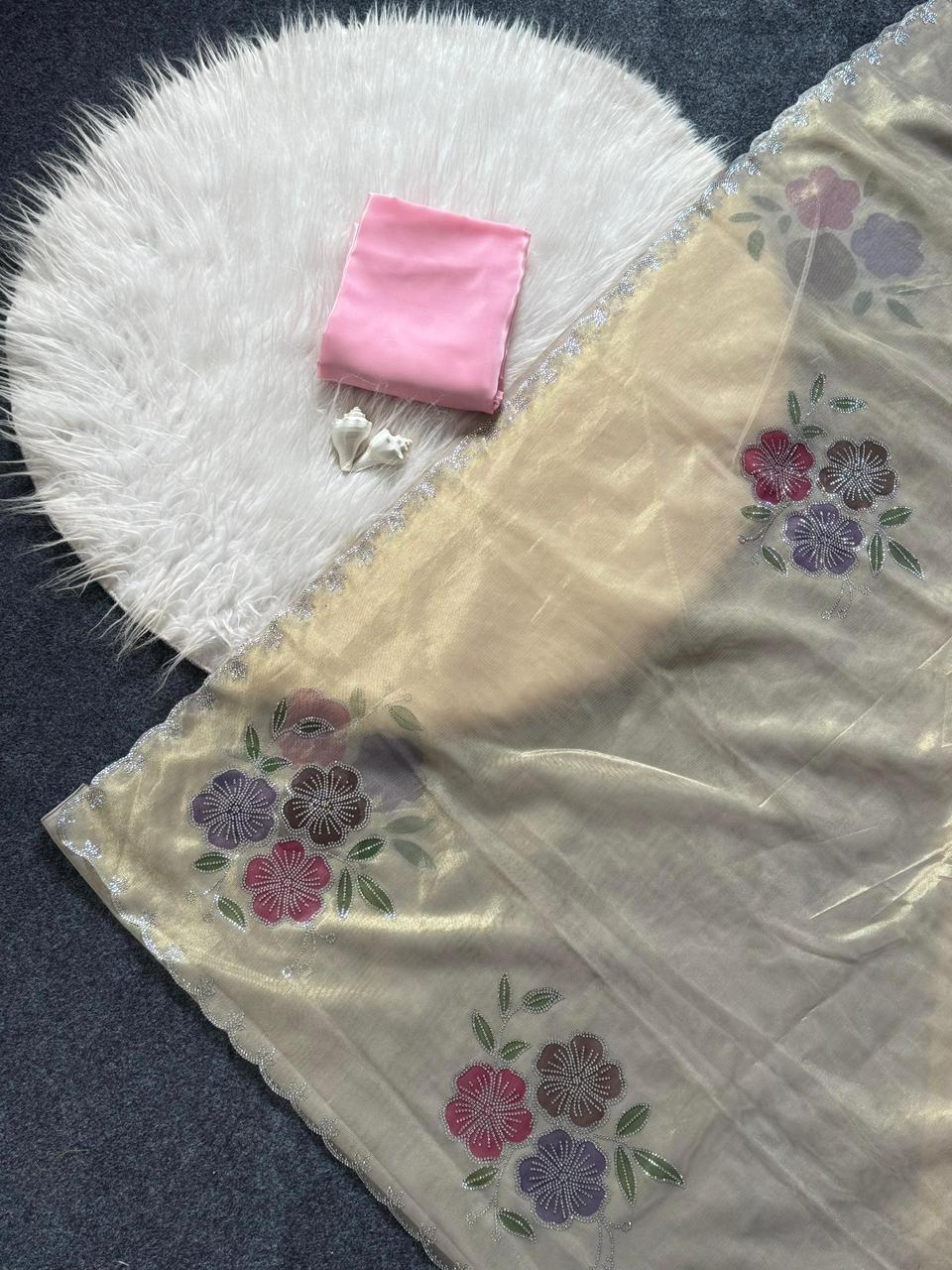 Brush Print Flower Saree