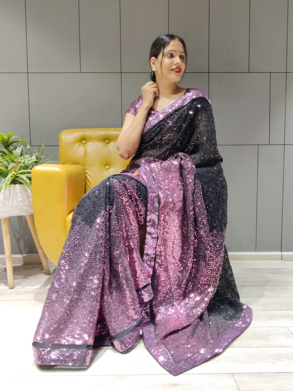 Rich Two Tone Sequins Bling Saree