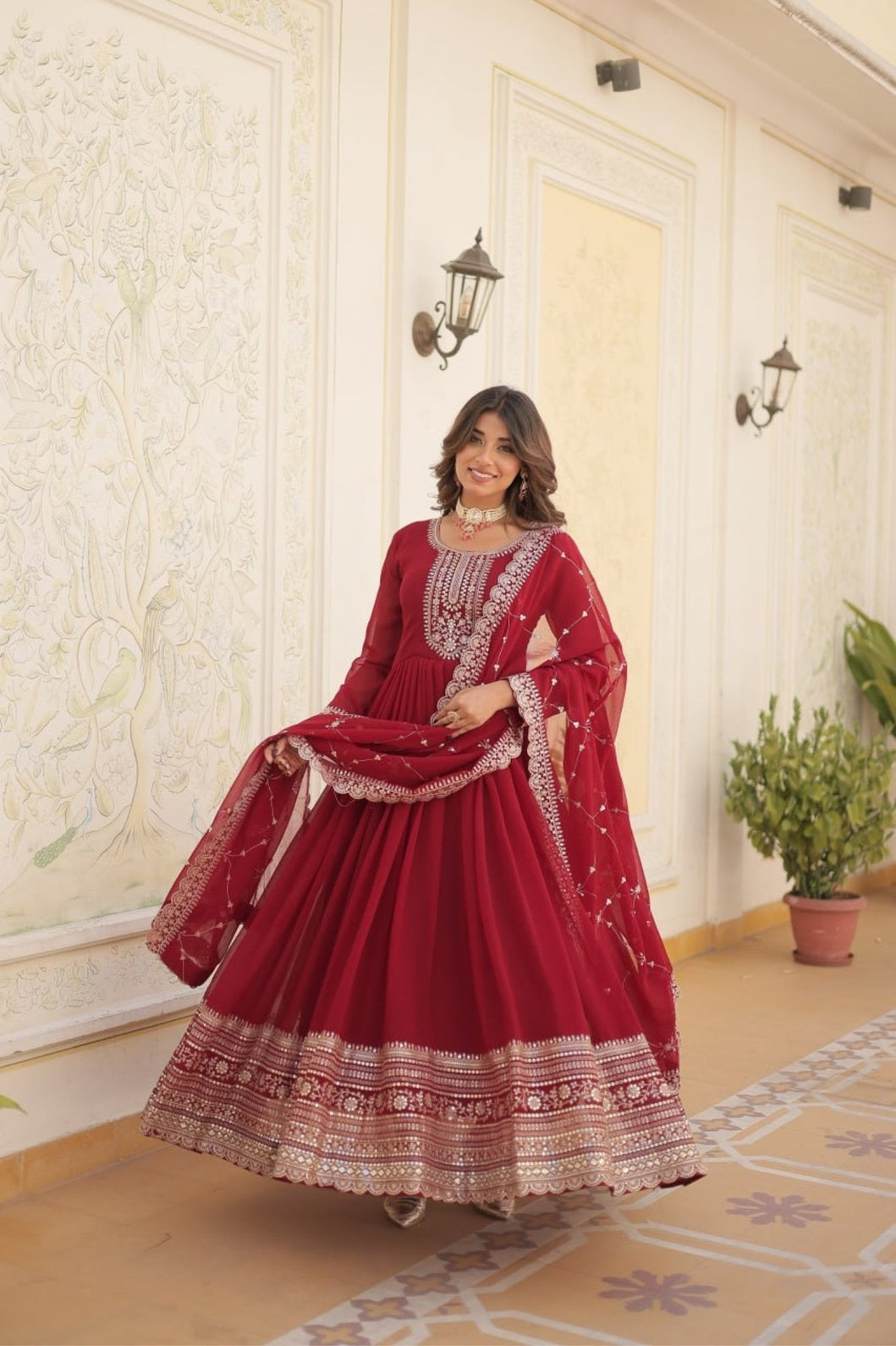 Maroon Premium Designer Gown Dupatta Set