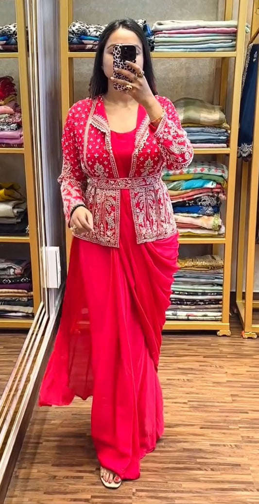 Ready To Wear Koti Jacket Style Chinon Saree