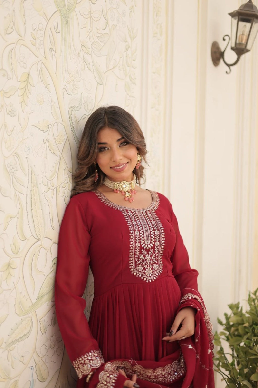 Maroon Premium Designer Gown Dupatta Set