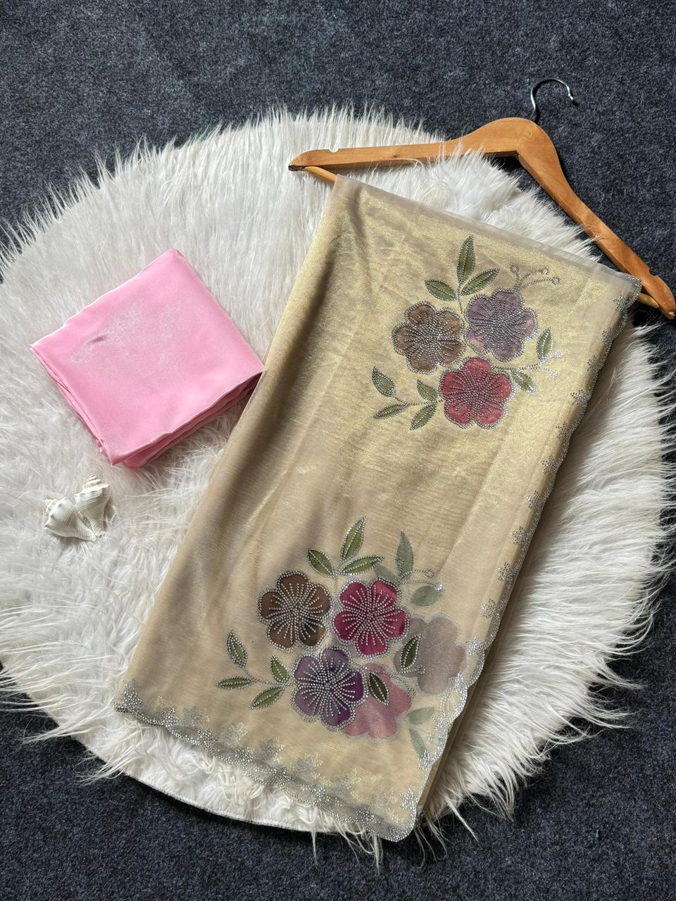 Brush Print Flower Saree