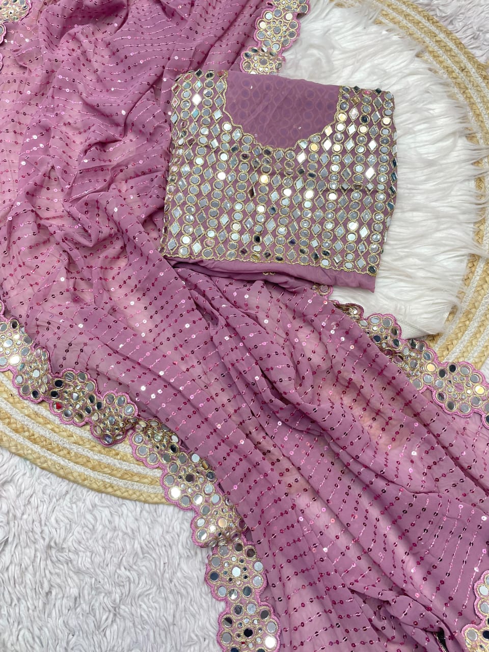 Real Mirror Work Ultra Premium Bling Saree