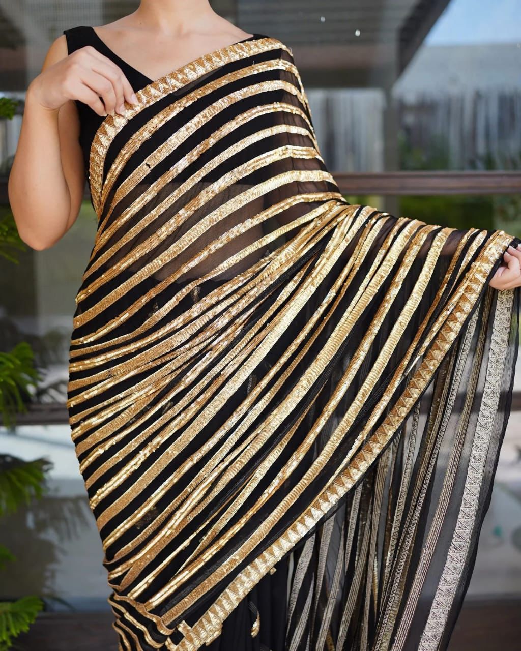 Bling Golden Black Party Saree