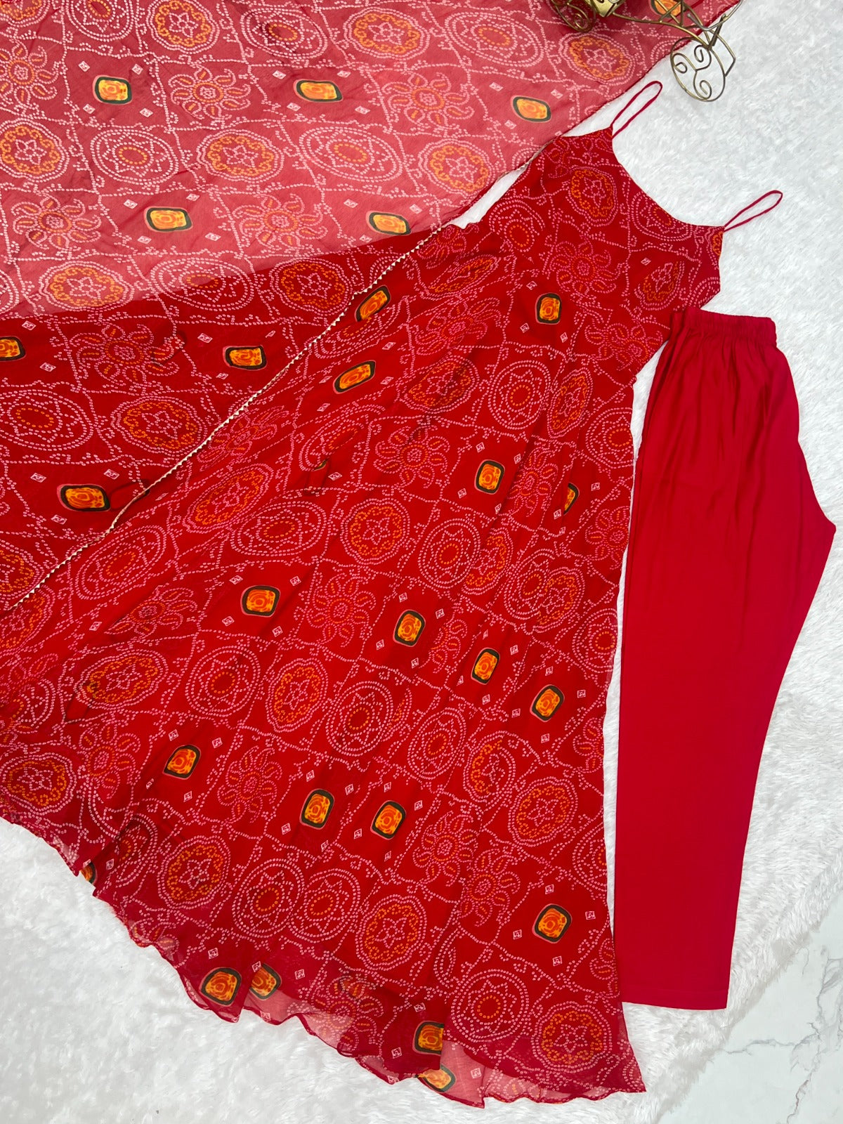 Red Rubrik Stylish Pure Soft Light Weight Chiffon Bandhej