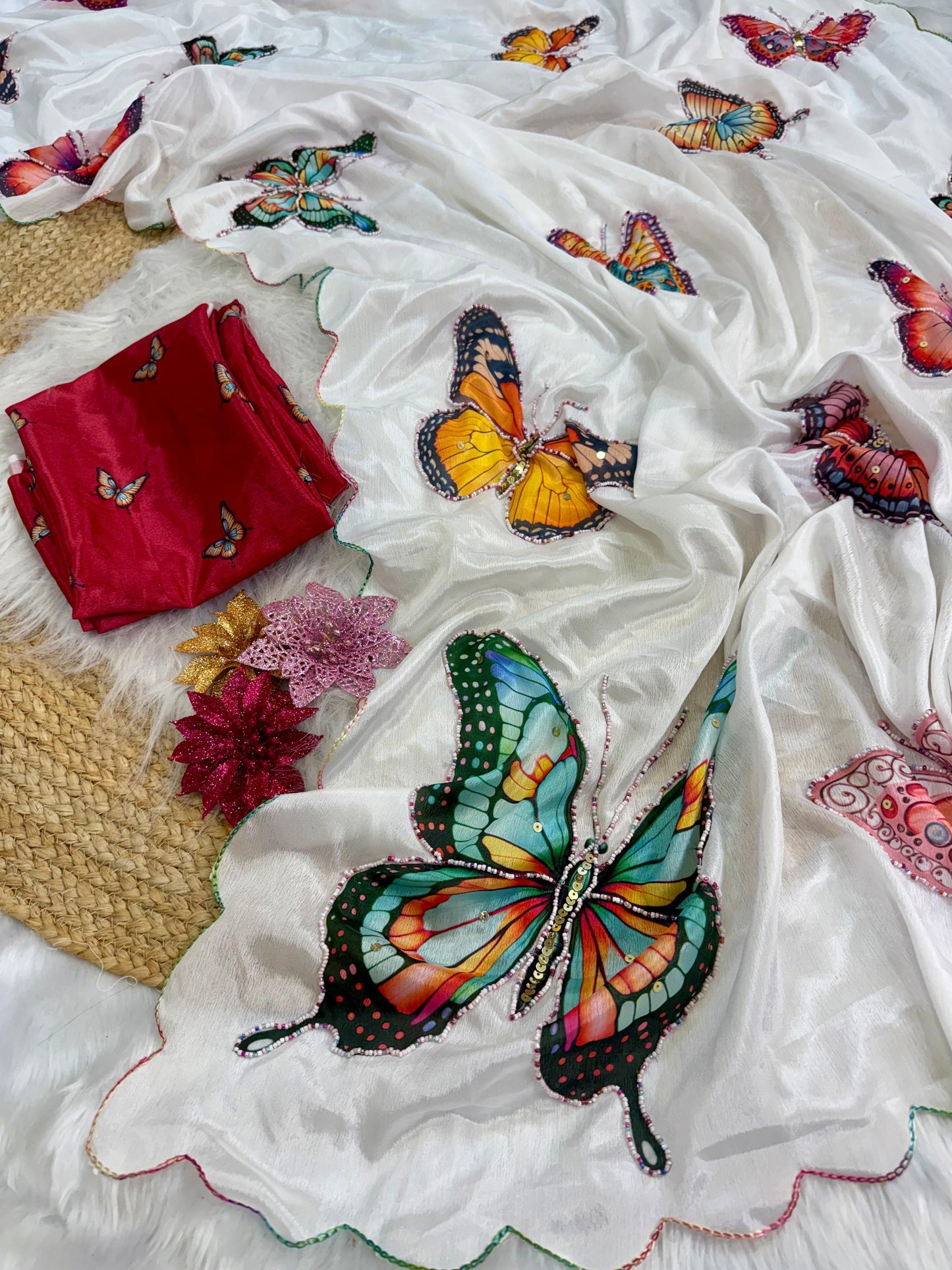 Colorful Butterflies Premium Soft Silk Work Saree