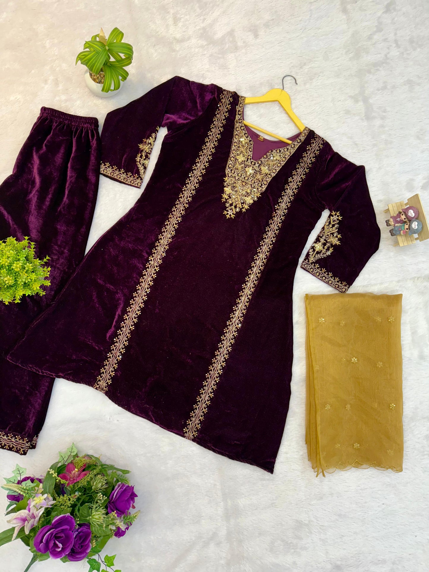 Warm Evenings Pure Velvet Designed Ready To Wear Suit Outfit