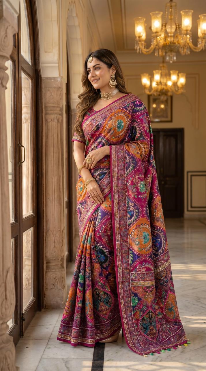 AJARAKH PREMIUM ROMAN SILK SAREE