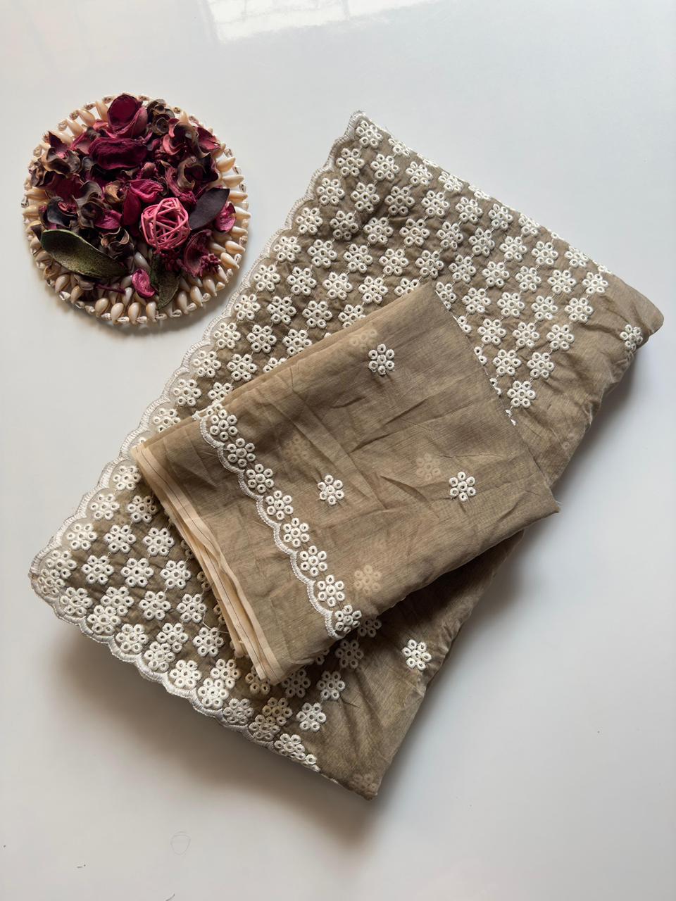 Antique Mouse Chanderi Cotton Saree