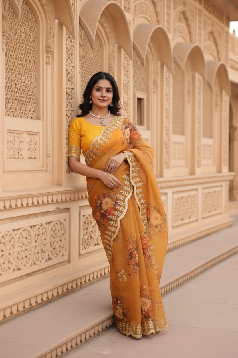 Mustard Yellow Auspicious Attractive Saree