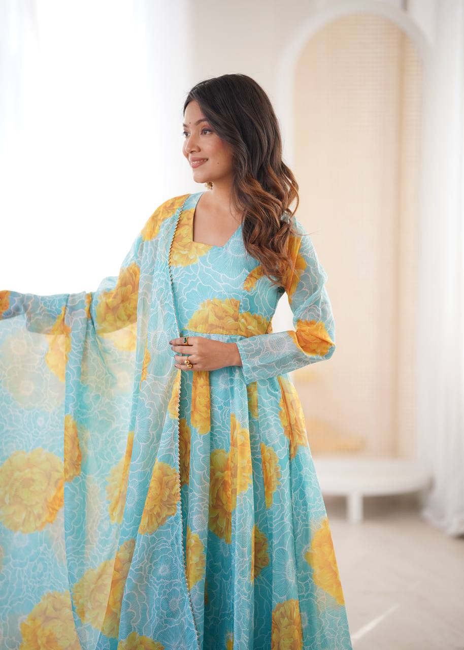 Colorful Organza Soft Flaired Ready to Wear Suit
