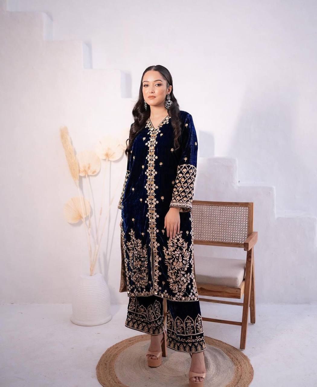 VELVET BEAUTIFUL EMBROIDERED PLAZO SET