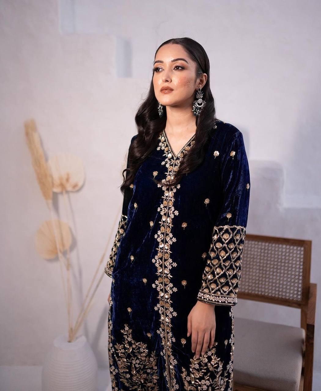 VELVET BEAUTIFUL EMBROIDERED PLAZO SET