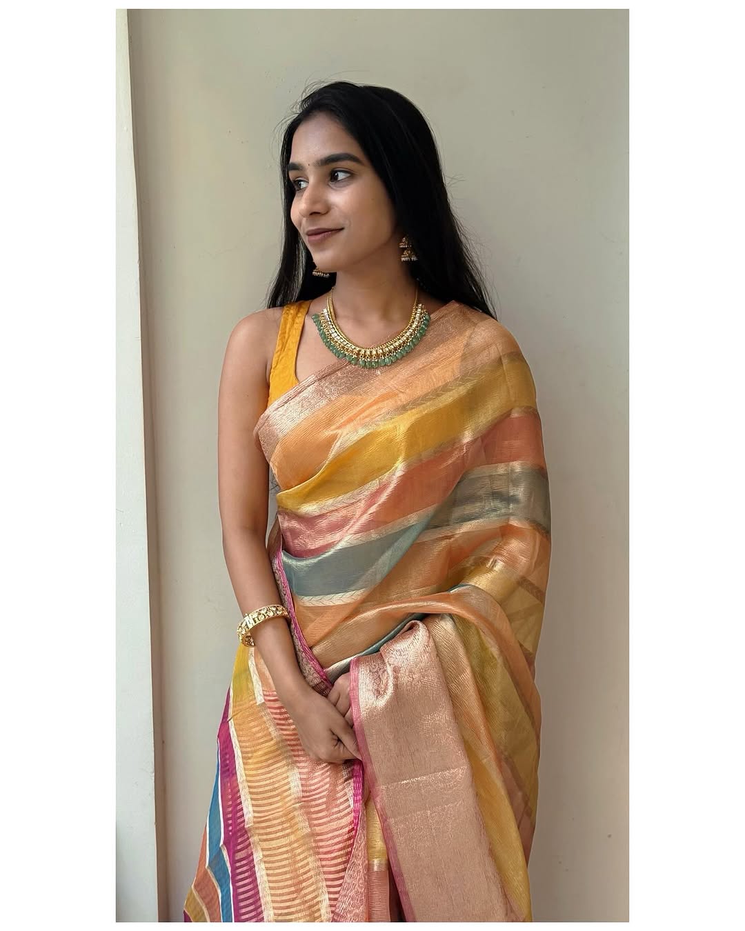 Pure Banarsi Tissue crush Multi Colors weaves shades and Heavy Tussles Saree